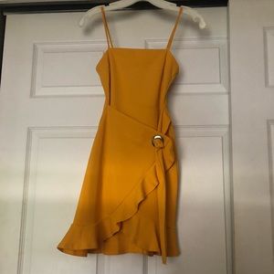 Mustard color wrap mini dress